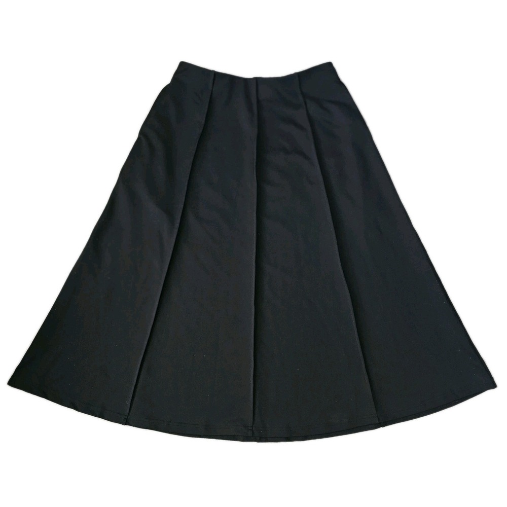 Kate Kasin Black Elastic Waist Midi Skirt Pockets Modest Preppy Women's S